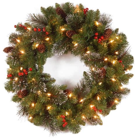 crestwood spruce|Crestwood Spruce 24 in. Artificial Wreath with Clear Lights.